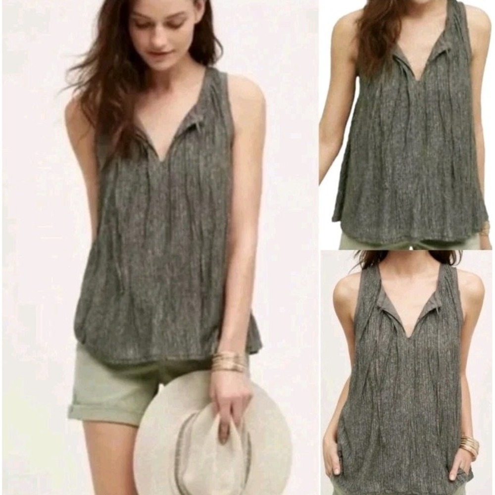 Meadow Rue Anthropologie Crinkle Peasant Flowy Whimsy Tank Tie Neck Boho Woman M